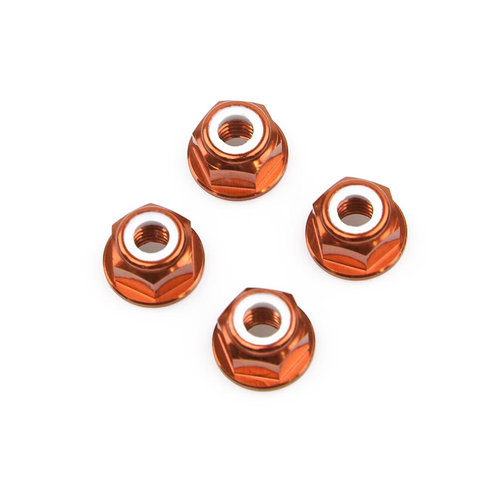 M6 Orange Aluminum Flange Lock Nut Set Of 4